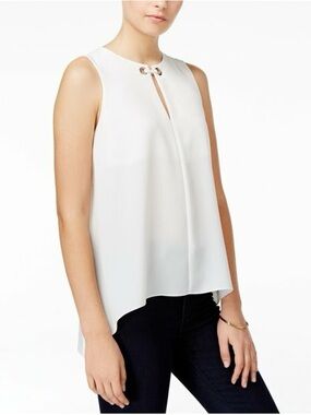 RACHEL Rachel Roy White Sleeveless Keyhole Camisole with Grommet Accent Size L